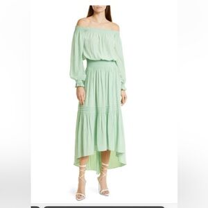 Ramy Brook homer off shoulder long sleeve dress in pistachio